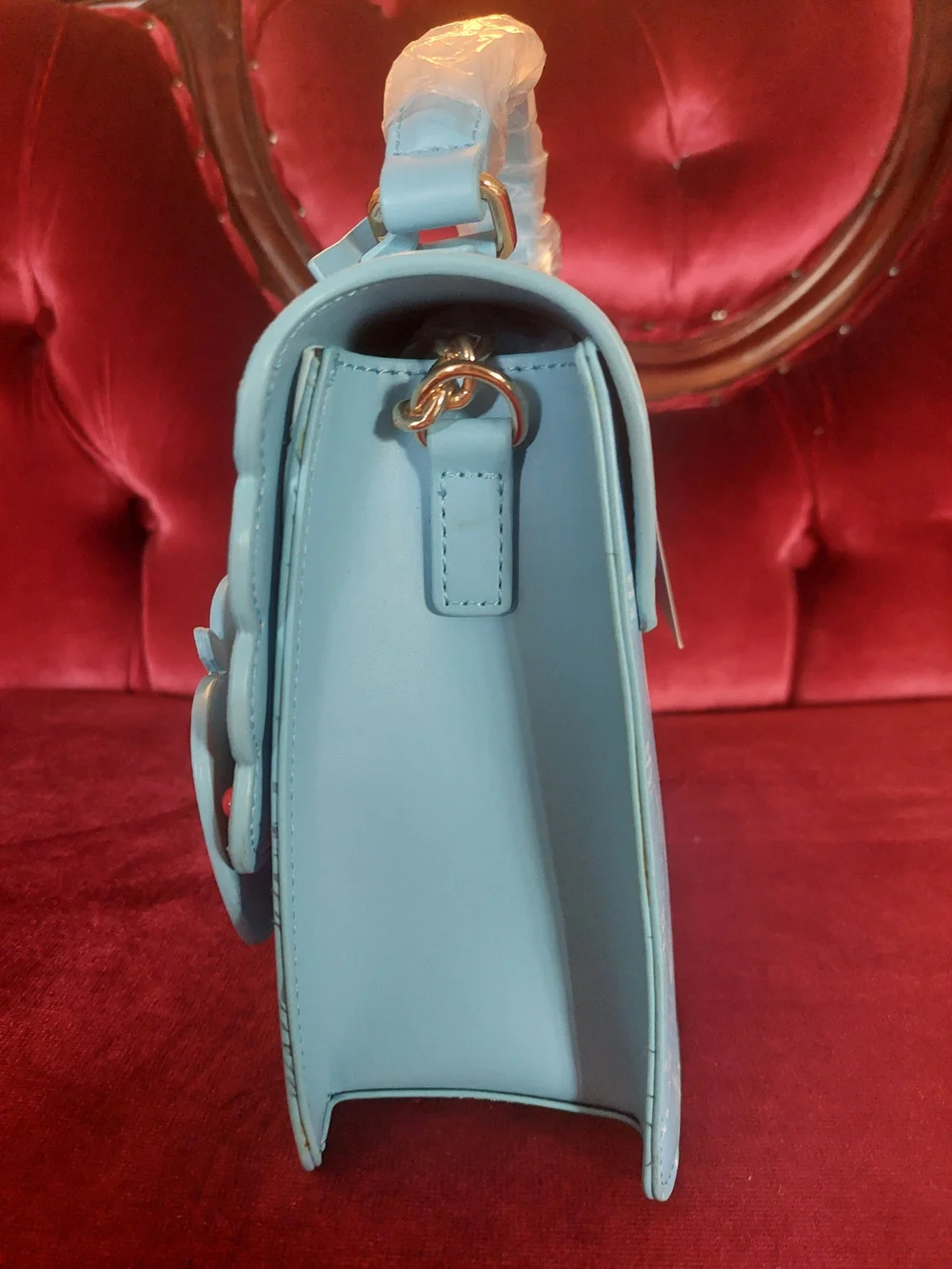 Disney Danielle Nicole Snow White Light Blue, Red Bows Heart Bag with Strap